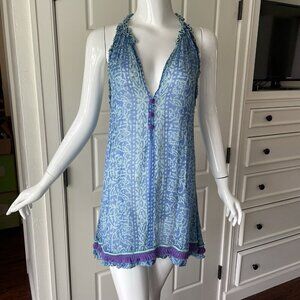 Poupette St. Barth Lace Trimmed Mini Tank Dress in Blue Sheer Cotton Gauze 2